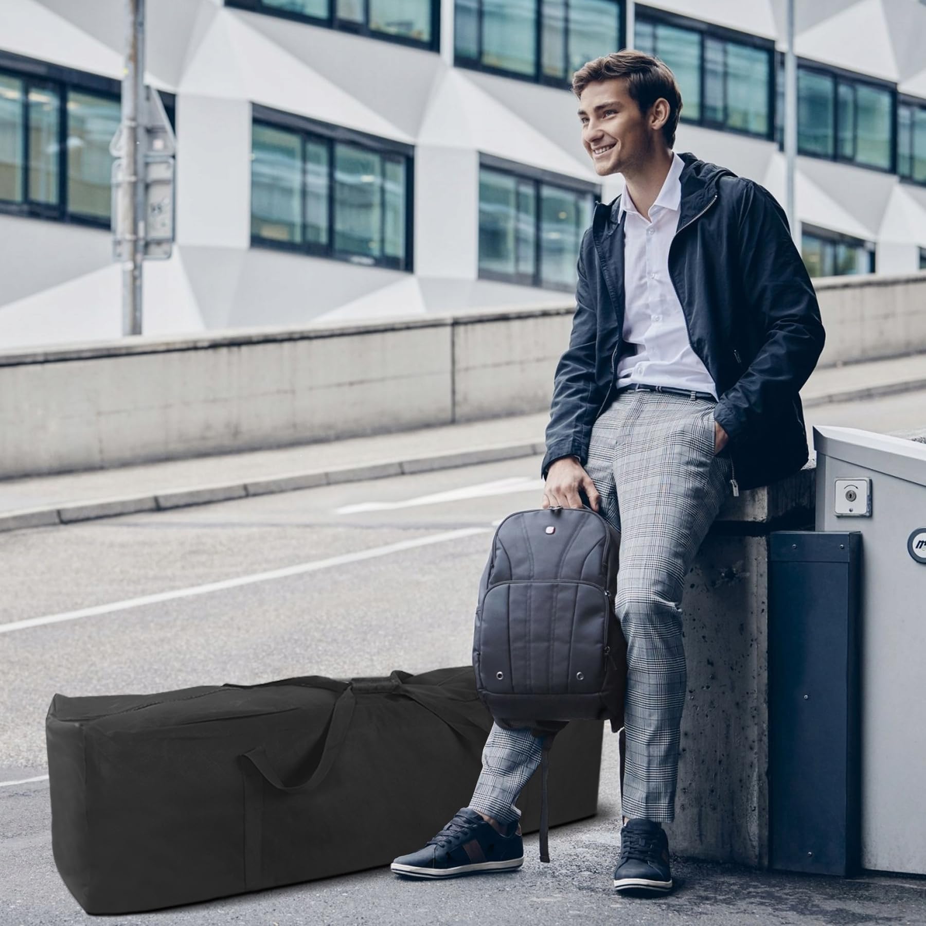 INFANZIA 160L Sporttasche, Extra Große Aufbewahrungstasche mit Doppelreißverschluss, Tragetasche mit Großer Kapazität für Kleidung, Umzug, Stark und Wasserdicht, 132x40x30 cm, Schwarz