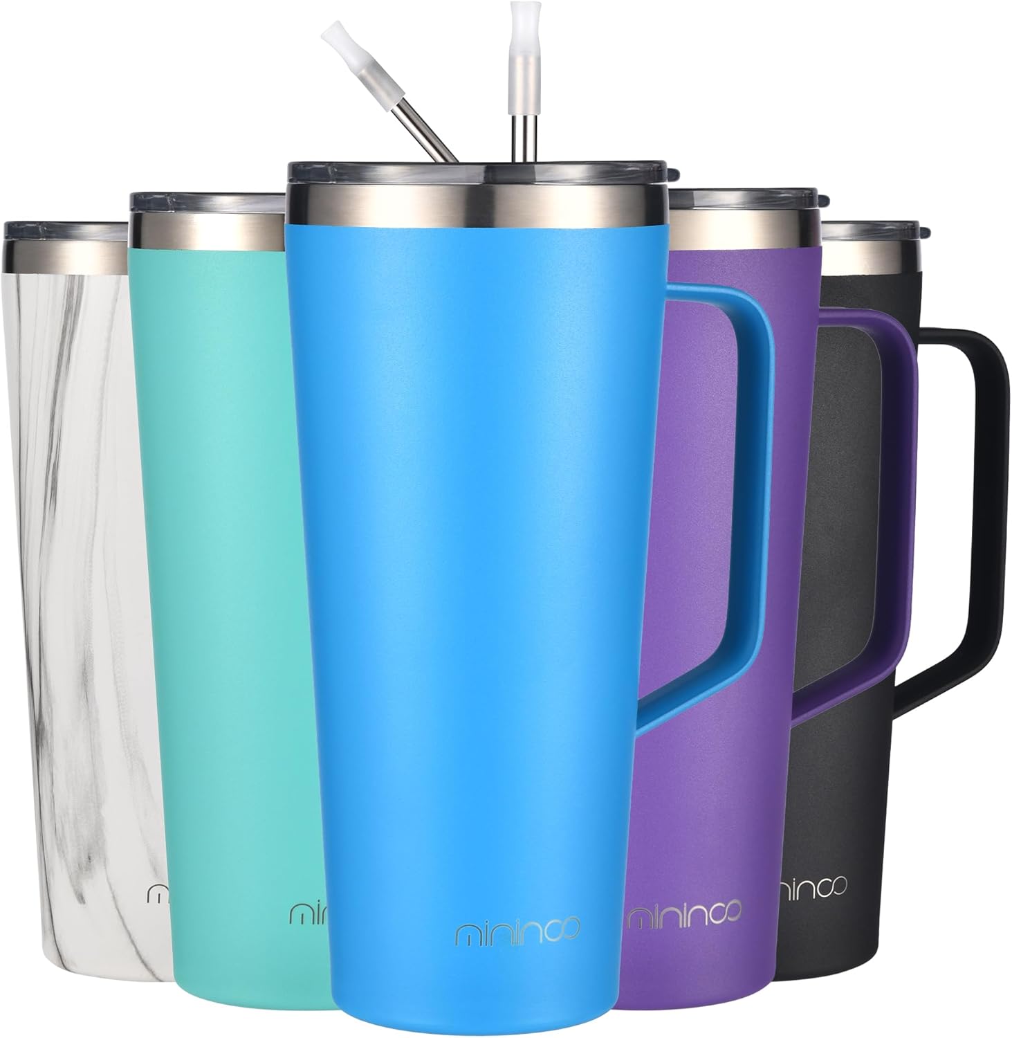 mininoo 30 oz Tumbler with Handle, Insulated Travel Coffee Mug with Lid and Straws, Stainless Steel Coffee Tumbler Leak-proof (Lake blue) 30 OZ 30 oz Lake blue
