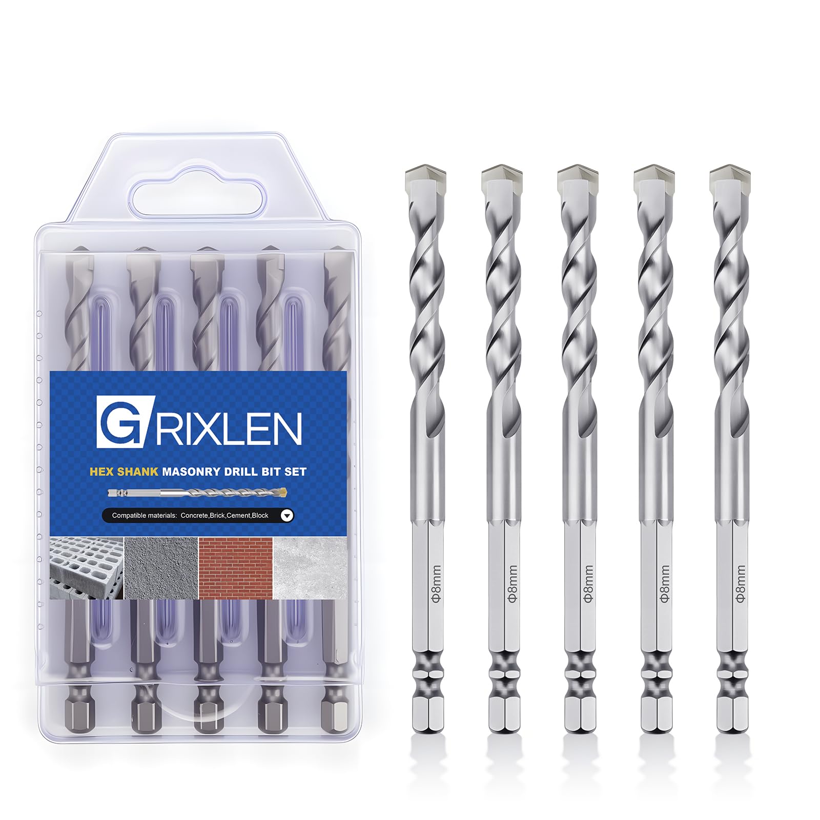 GRIXLEN Masonry Drill Bits - 3 Pack 4mm -8 GRIXLEN Masonry Drill Bits - 3 Pack 4mm -8