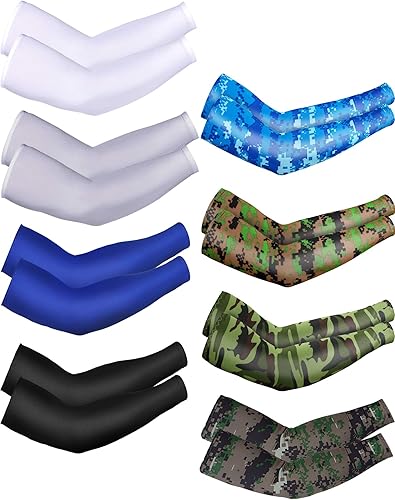 8 Pairs Arm Sleeves UV Sun Protection for Men Women Cooling Tattoo Cover Up Sleeves Negro