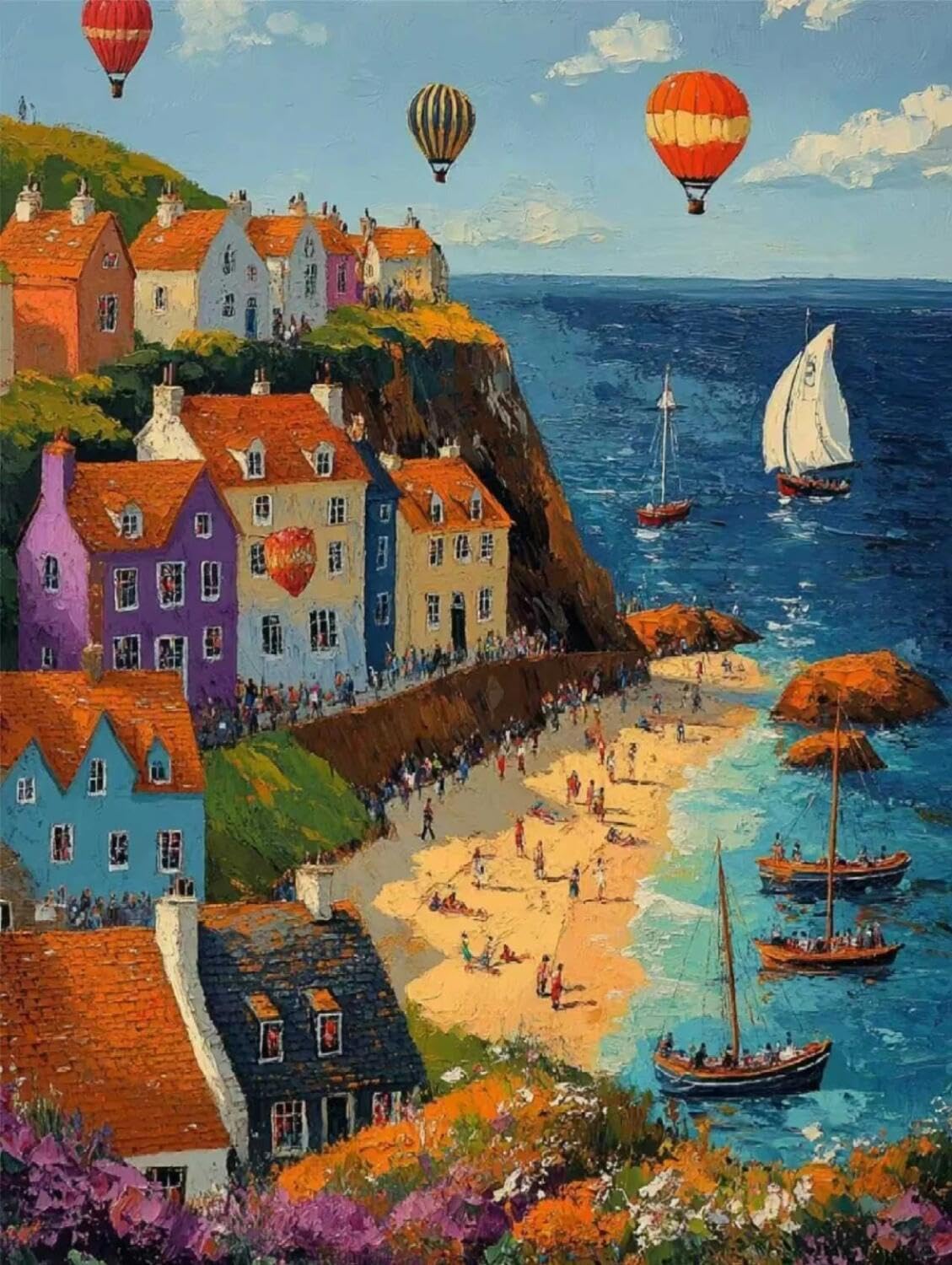Rqwybcaxn Embroidery Beads Kit Cartoon Town 40x50cm