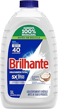 Brilhante Delicadeza Total Lava-Roupas Líquido Roupas Brancas E Coloridas Com Óleo De Coco Natural Galão 3L Menor preço em Brilhante Delicadeza Total Lava-Roupas Líquido Roupas Brancas E Coloridas Com Óleo De Coco Natural Galão 3L