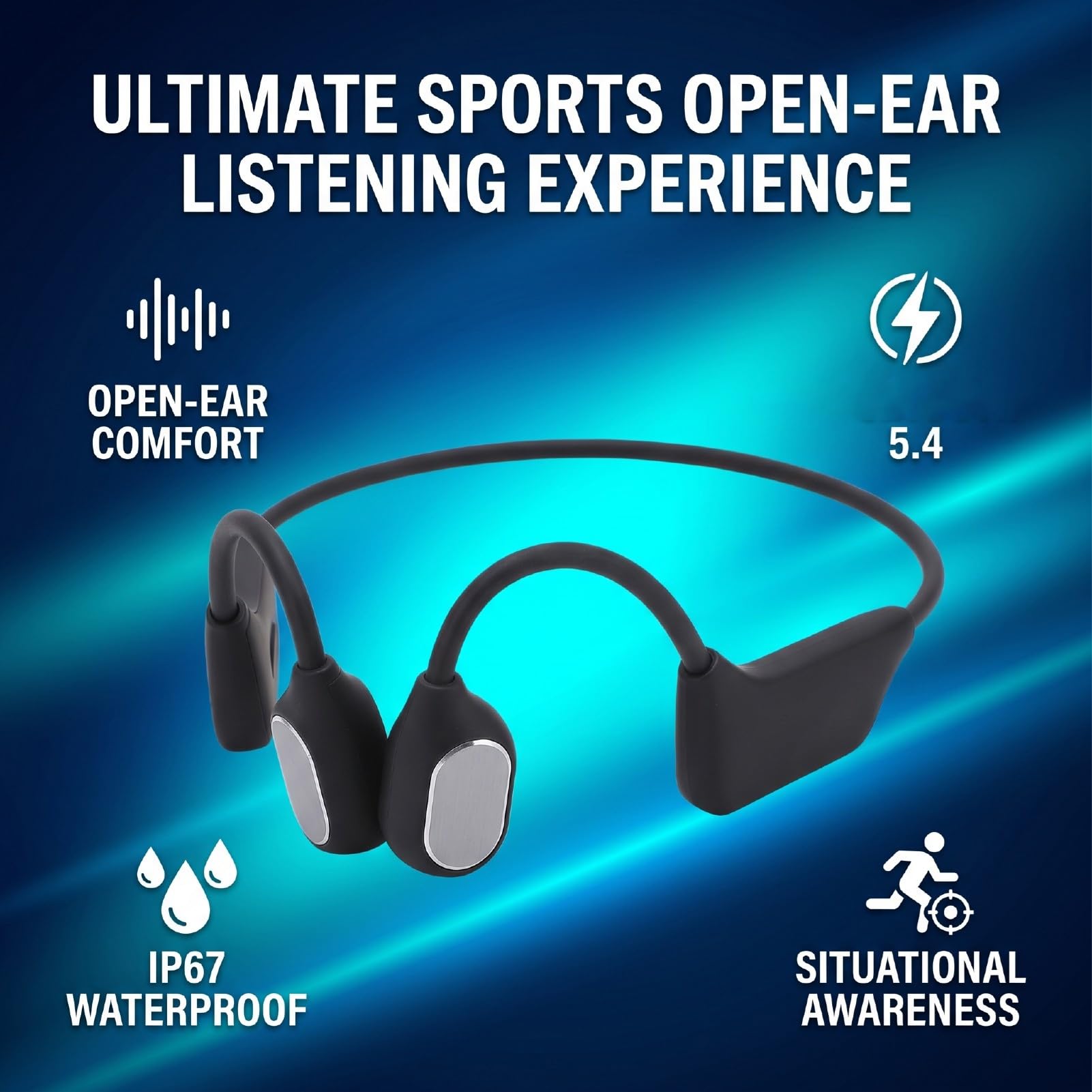 Cuffie a Conduzione Ossea, Cuffie Auricolari Aperte Wireless Bluetooth 5.4 Impermeabili IP67, Cancellazione del Rumore per Sport, Corsa, Allenamento in Palestra