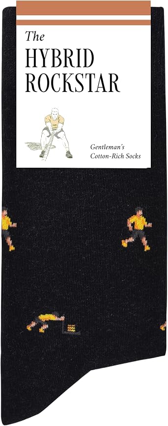The Hybrid Rockstar Socks - Funny Gym Mens Socks - Athlete Gift for Men | 1 x Pair, Size 8-13, Black, Premium Cotton Blend - Fun Fitness Gifts for Athletes, Trainers & Gym Lovers - The Athletic Gent