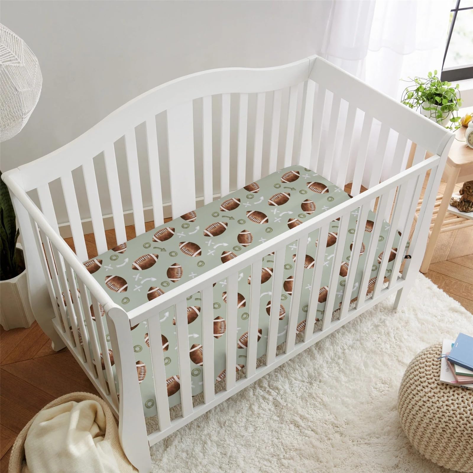 Sábana bajera ajustable estándar para cuna de fútbol americano, para niños pequeños, funda de colchón de fútbol verde, suave, transpirable, elástica, para decoración de guardería, regalo 6