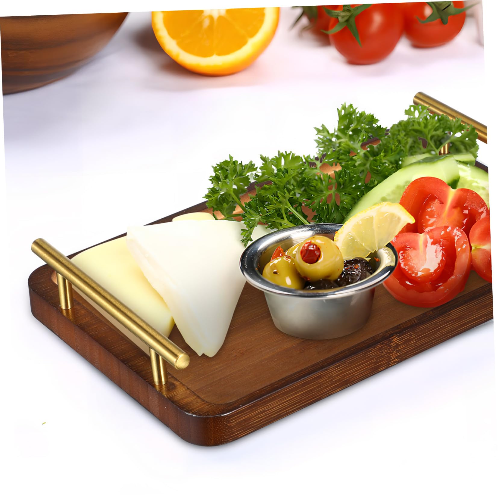 Vassoio da portata in bambù ecologico leggero con manici, perfetto per tè, caffè, colazione e intrattenimento, decorazione rustica per la casa essenziale