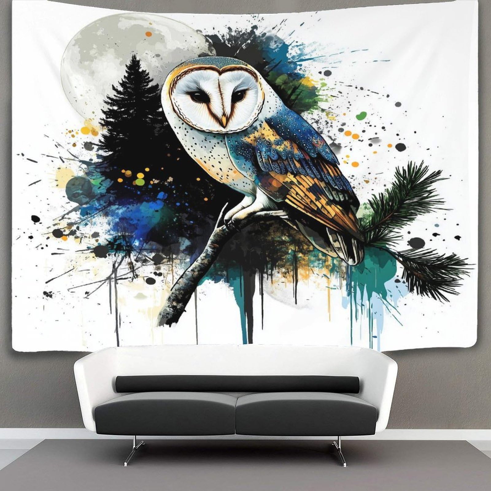 kaiyun Barn Owl Tapestry,Pine Trees in The Background Art Wall Hanging Decoration for Living Room Bedroom & Dorm 150cmx200cm