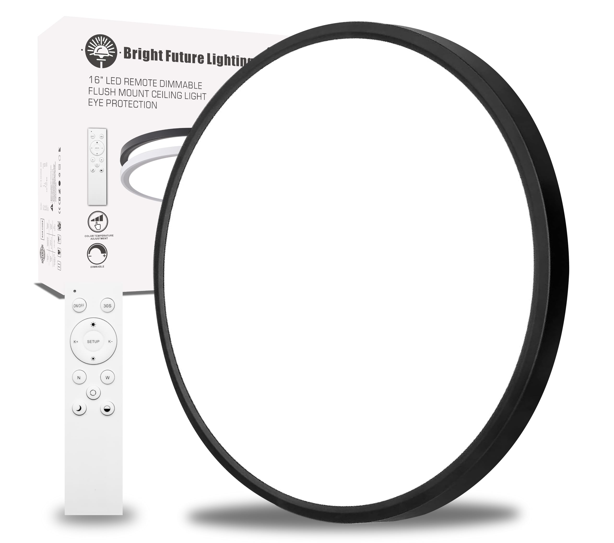 1Pack 16 Inch Remote Control Dimmable LED Flush Mount Ceiling Light Panel,32W 3840LM,2700K-6000K Adjustable Color,Ultra Thin Round Ceiling Light Fixture for Hallway Kitchen Bedroom Home Office (Black)