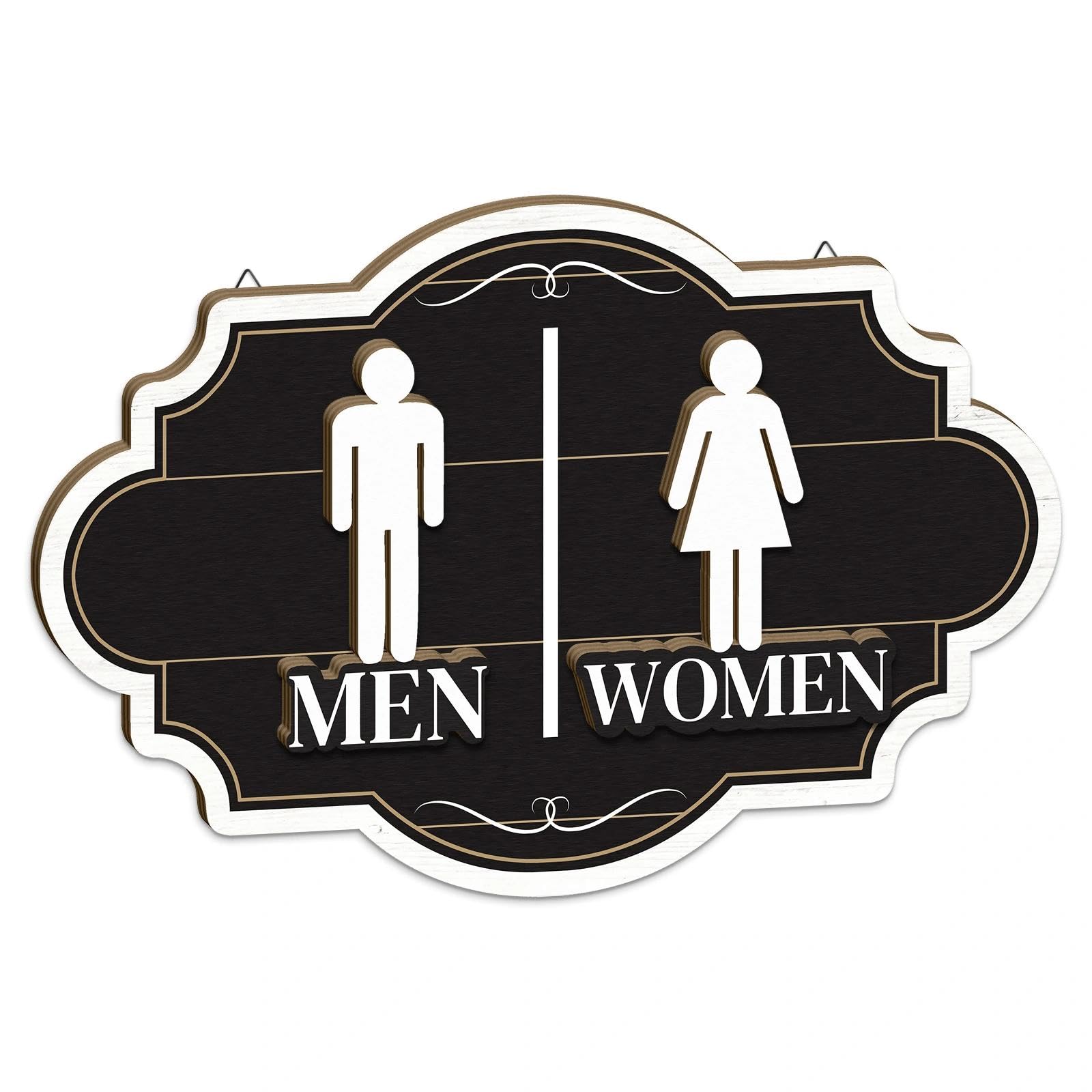 Plaque de WC homme femme effet bois noir pour créer un coin toilettes d'invités chic