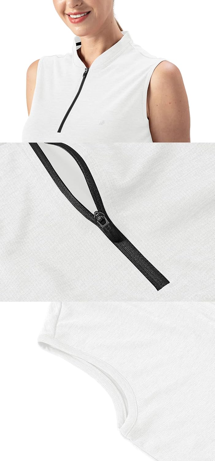 YSENTO Women's Golf Apparel Shirts Clothes Outfits Sleeveless 1/4 Zip Collarless Dry Fit UPF 50+ Tennis Polo Tank Tops