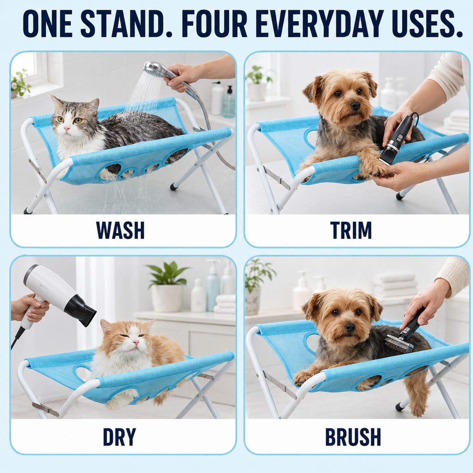 Tavolo da Toelettatura per Cani Pieghevole, Supporto per Toelettatura | Superficie in Rete Traspirante, Stazione da Bagno Portatile per Cani e Gatti, Ideale per Taglio Unghie