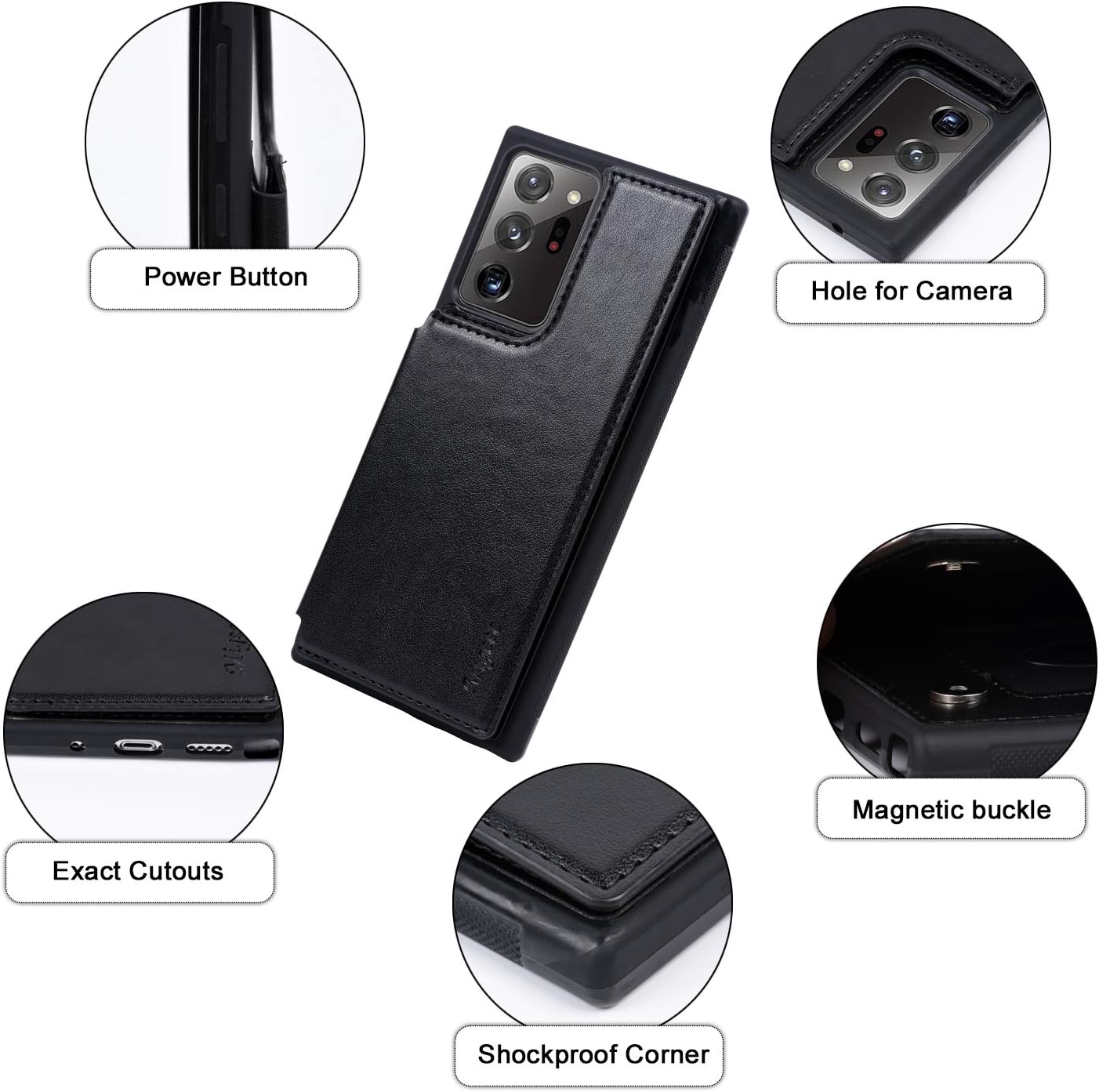 Migeec Samsung Galaxy Note 20 Ultra 5g Case with Card Holder - Wallet Case [Shockproof] with PU Leather Card Pockets Flip Cover for Samsung Galaxy Note 20 Ultra, Black