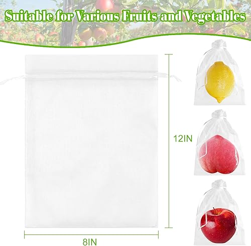 Miniatura 8 de Morcheiong 60 bolsas de protección de 6 x 8 pulgadas, red reutilizable para árboles frutales, malla de jardín con cordón (verde)
