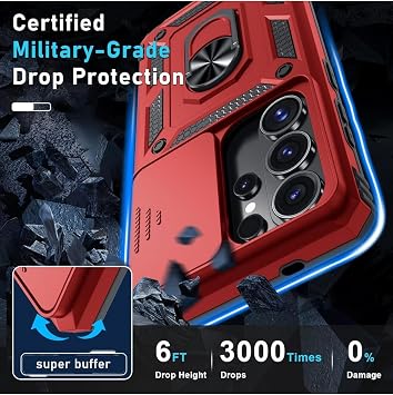 CONSTRAIN - Samsung Galaxy S26 Ultra ile uyumlu Ekran Koruyucu Kılıf Sürgülü Yüzüklü Standlı Darbe Emici Tank Kapak - Kırmızı