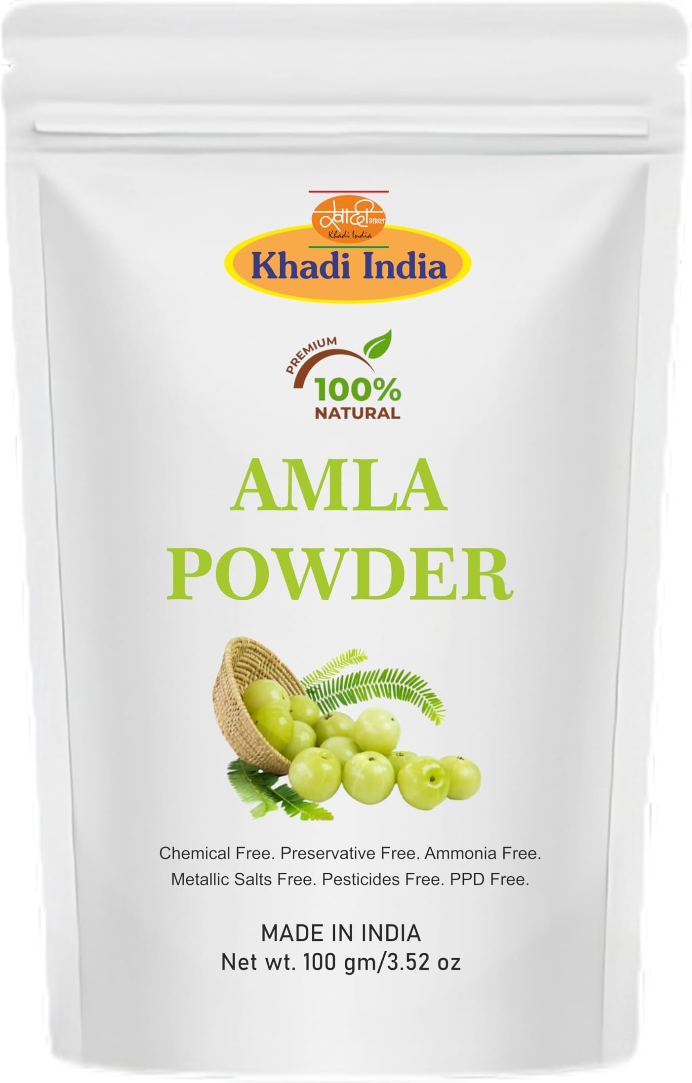 Khadi 100% Pure & Natural Amla Powder For Skin & Hair Care,Pure & Natural, Fresh (100gm., AMLA)