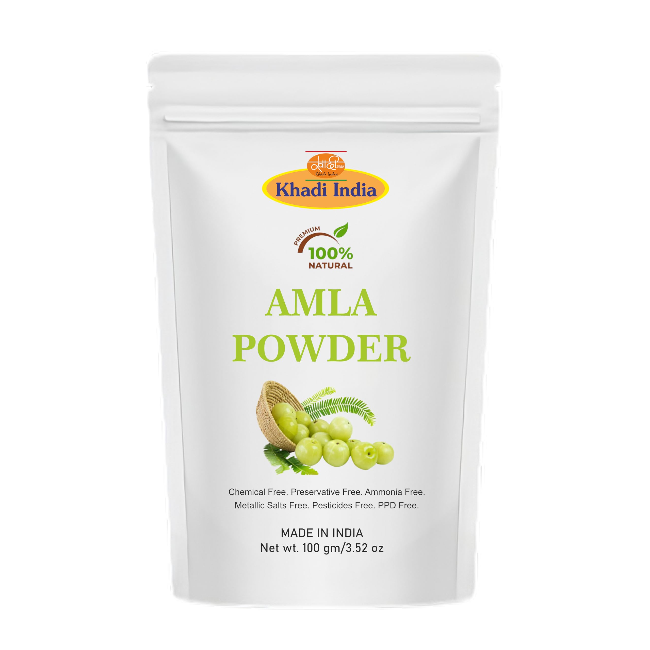 Khadi 100% Pure & Natural Amla Powder For Skin & Hair Care,Pure & Natural, Fresh (100gm., AMLA)