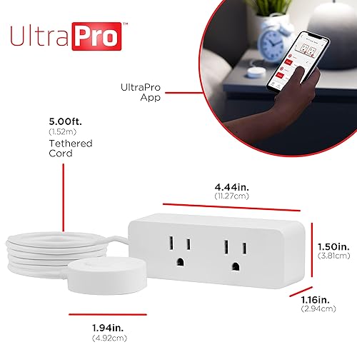 Miniatura 4 de UltraPro Enchufe inteligente WiFi con correa, doble toma inteligente, hogar inteligente, interruptor inteligente, funciona con Alexa, Google Home,