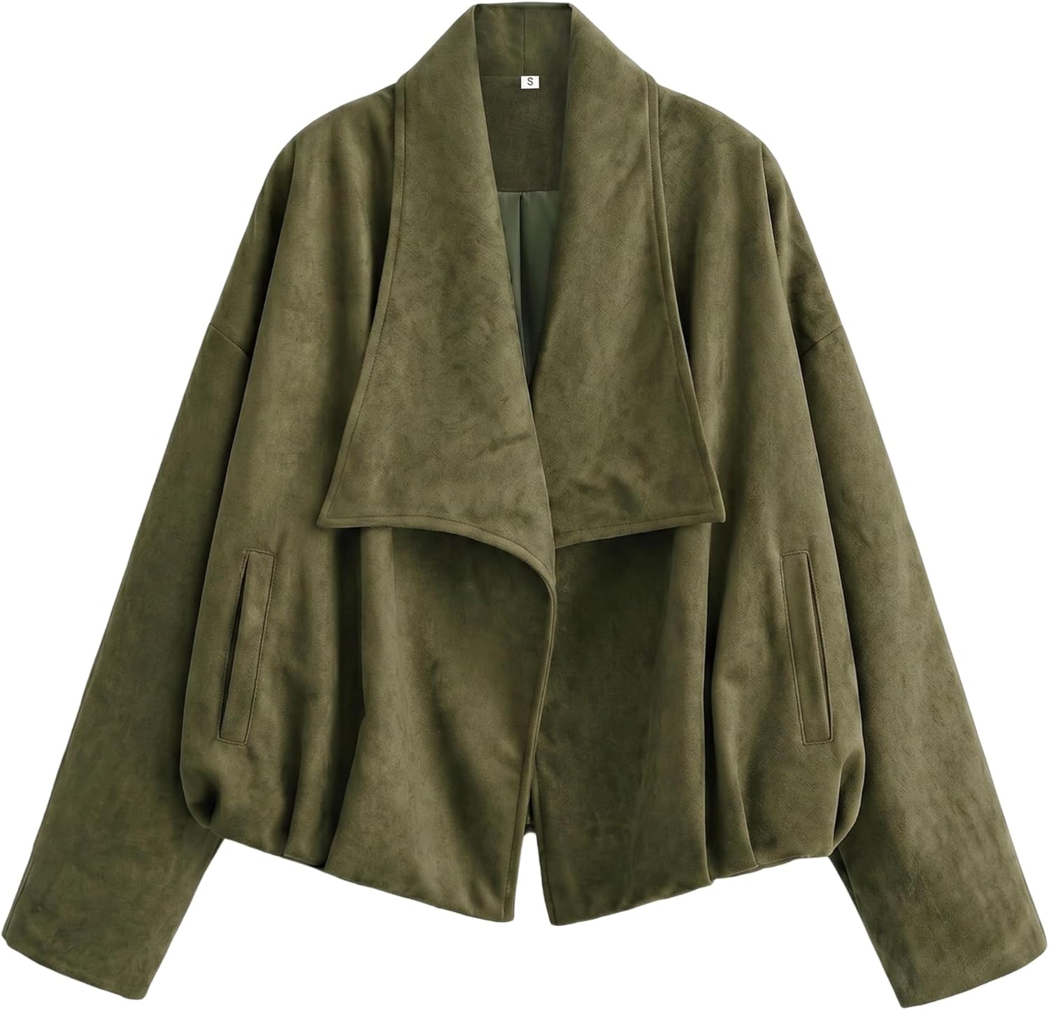 Xaspee Womens Faux Suede Wrap Jacket Open Front Coat with Lapel Collar Long Sleeve Casual Spring Fall Outerwear with Pockets
