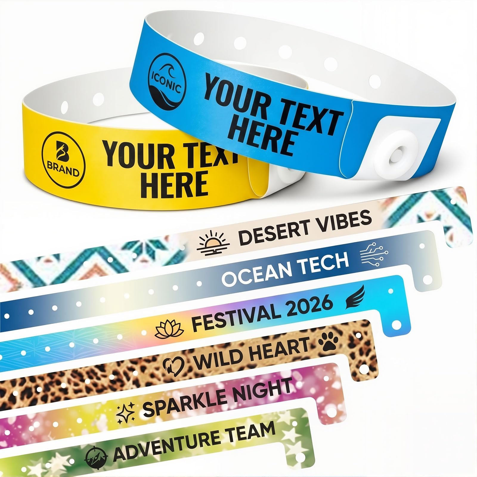 100-5000Pcs Custom Plastic Wristbands, Personalise Wristbands with Clipart/Text/Logos, Plastic ID Bracelets for Events, Concerts, Parties, Festival, Security, Admission & VIP Access