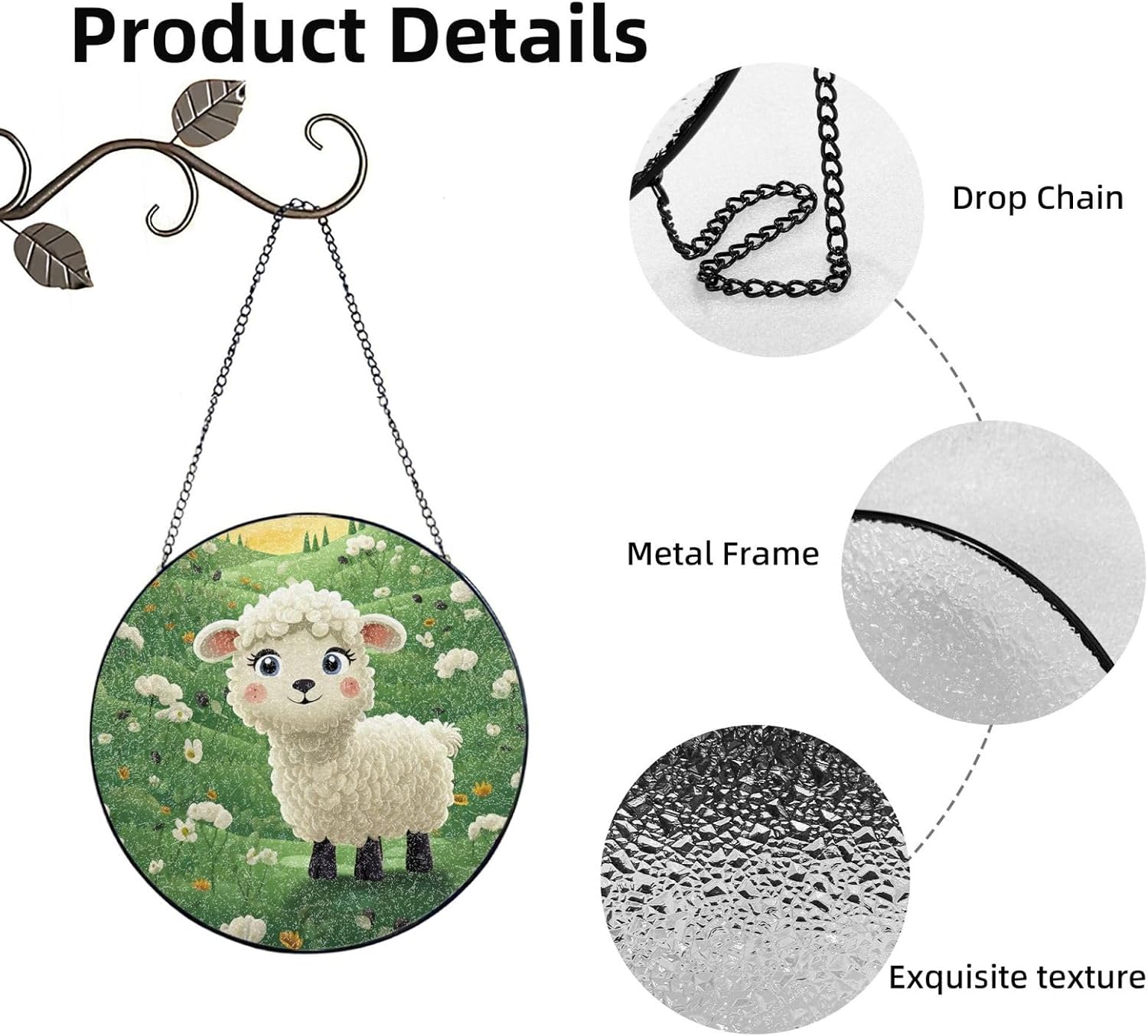 Stained Glass Window Hanging, 12in（30cm） Cute Cartoon Sheep Suncatcher
