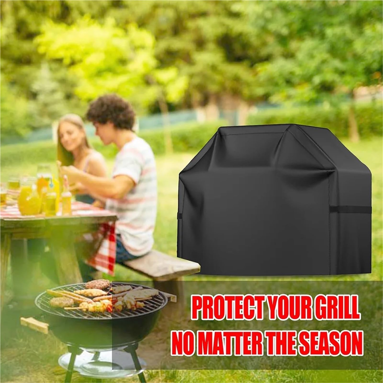 Wytrzymały pokrowiec na grill, Pokrowiec na grill gazowy BBQ 58 cali, wodoodporny, odporny na rozdarcia, z paskami na rzepy, regulowanym ściągaczem, czarny