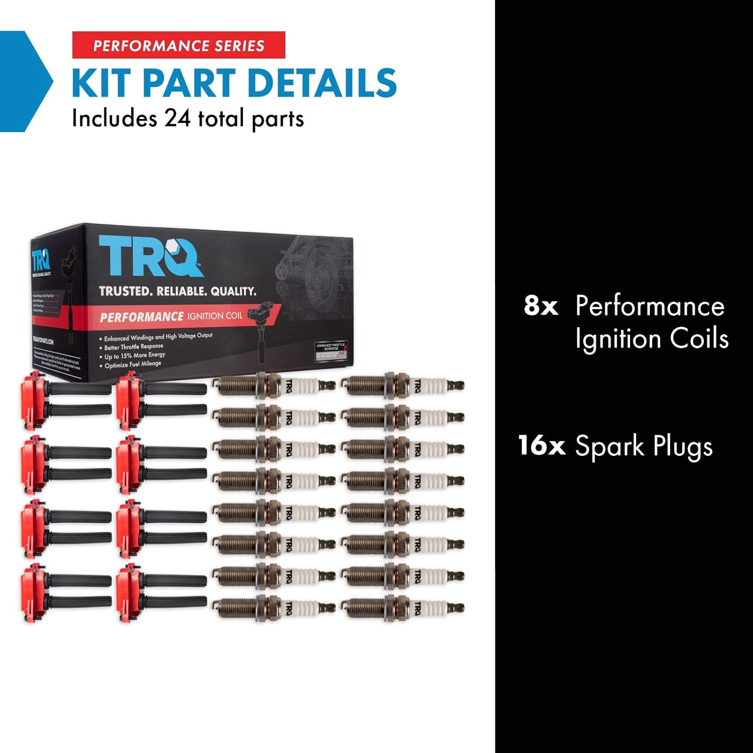TRQ Ignition Coil & Spark Plug Kit Iridium 24 Piece Compatible with 2009-2022 Dodge Charger Durango 2009-2021 Jeep Grand Cherokee 2014-2021 Chrysler 300 2011-2021 Ram 1500 2011-2018 2500 3500 5.7L V8