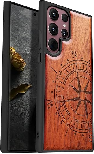 Carveit Funda de madera para Galaxy S22 Ultra madera real dura y TPU suave a prueba de golpes, diseño de madera único y elegante, compatible con