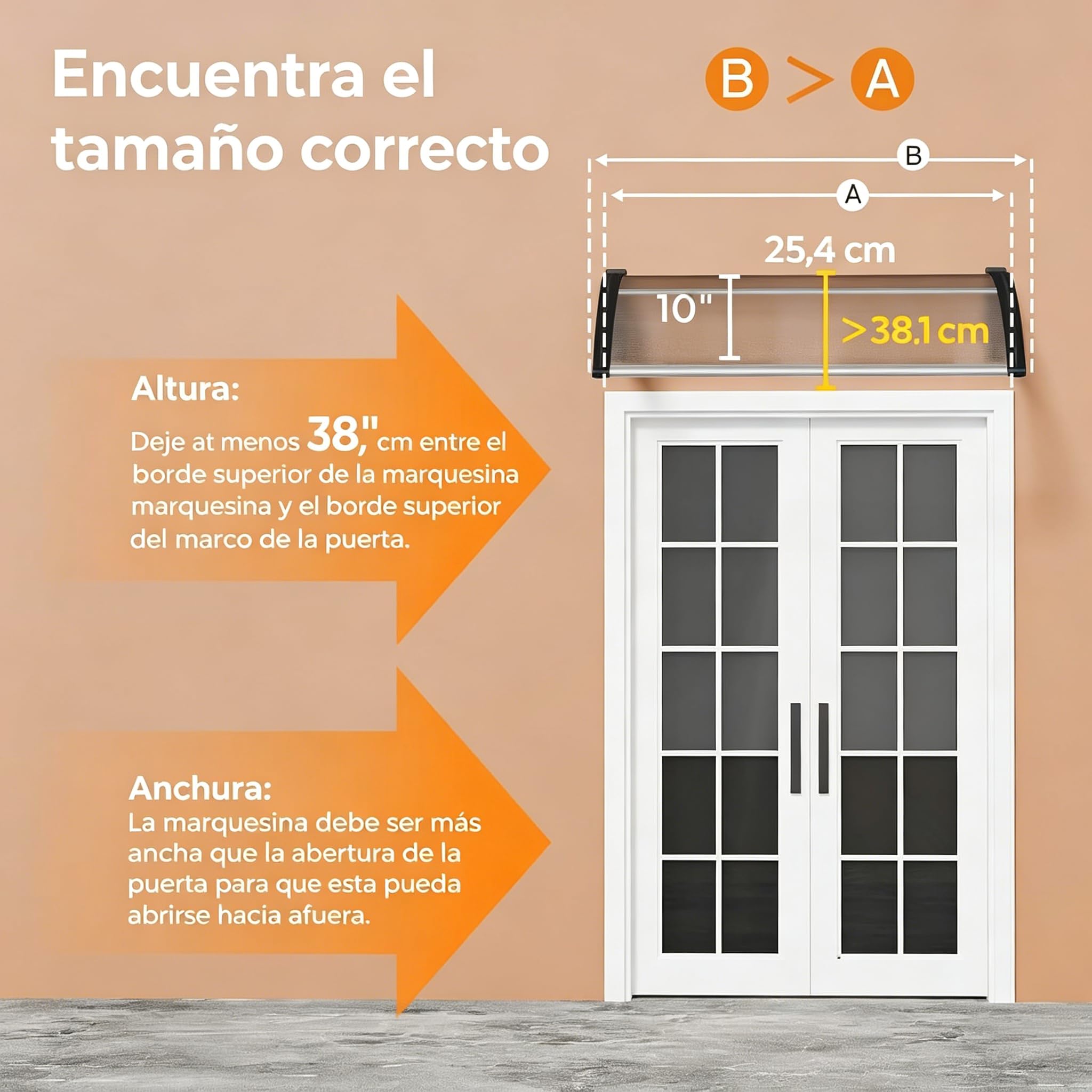 Garvee Marquesina Exterior de Policarbonato Tejadillo para Puerta y Ventana Cubierta Protectora contra Lluvia Nieve y Rayos UV Diseño Moderno Arqueado para Fachada (Marrón, 80x120cm)