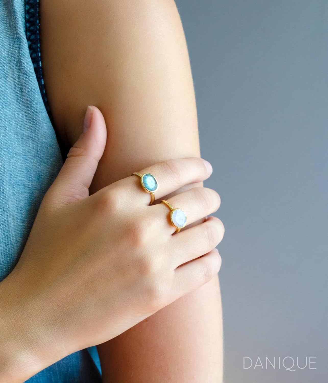 Natural Rainbow Moonstone Ring, June Birthstone, Sterling Silver or Vermeil Gold, Oval Shaped Stackable Ring [rOMB]