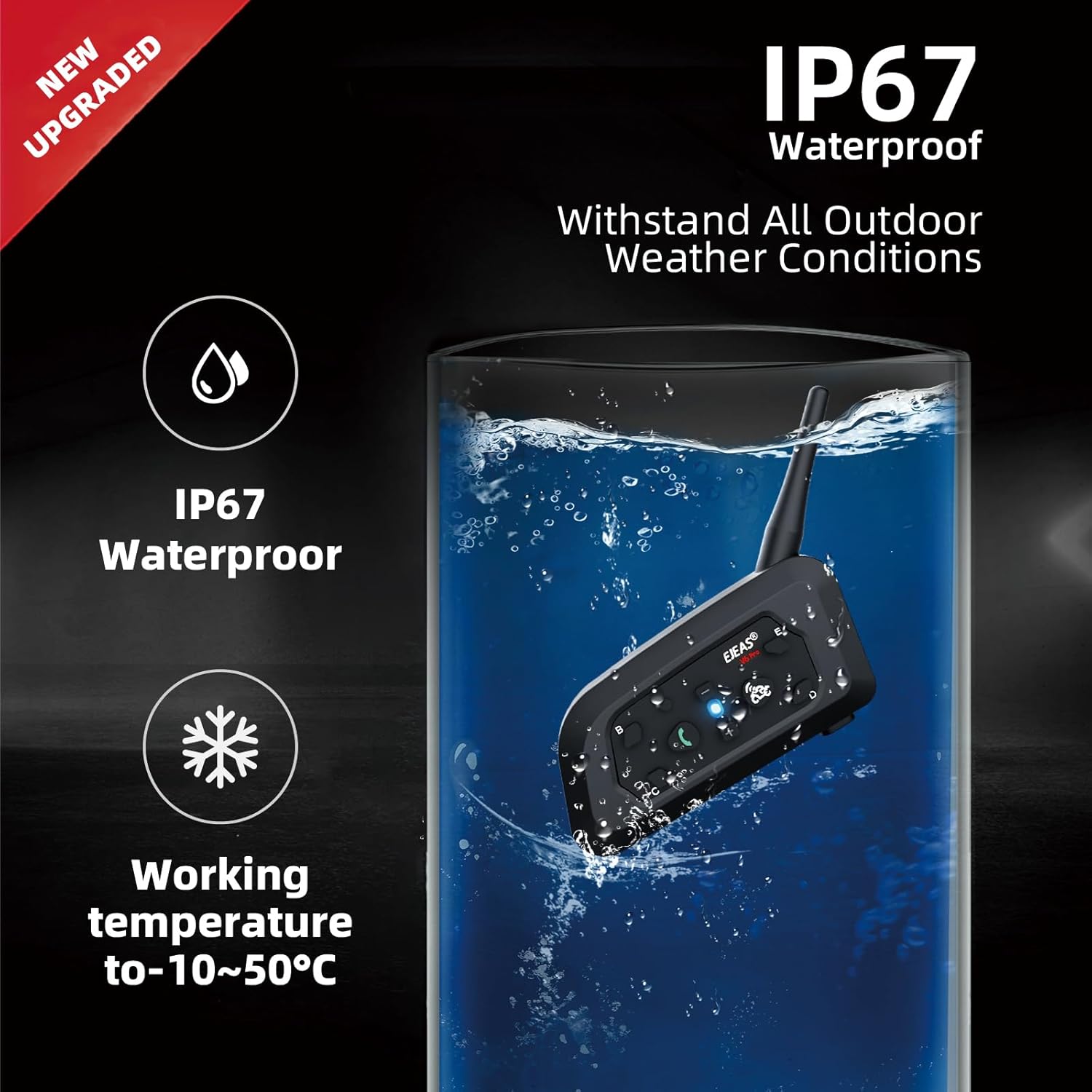 EJEAS V6 Pro Bluetooth Mesh Intercom Headset with 1200m Waterproof/Noise Reduction/Hands-Free Calls/Music & GPS, Helmet Communication Systems for Motorbike/ATV/Dirt Bike/Skiing/Motorcycle(2 Pack)