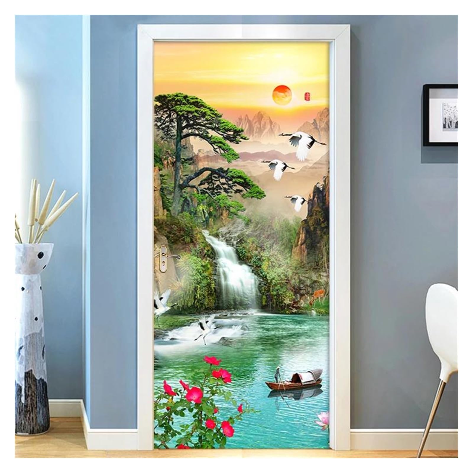 Magnifique autocollant de porte cascade 3D avec impression haute définition 95x215cm