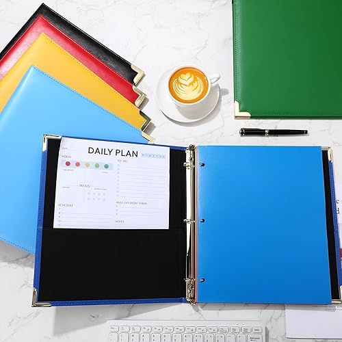 Miniatura 7 de 6 carpetas de cuero con 3 anillas para portafolio, colección clásica, presentación ejecutiva, anillos redondos, carpeta vintage con capacidad para