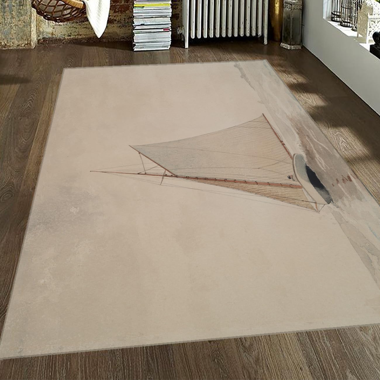 Tapis voilier nautique beige de salon résistant et antidérapant