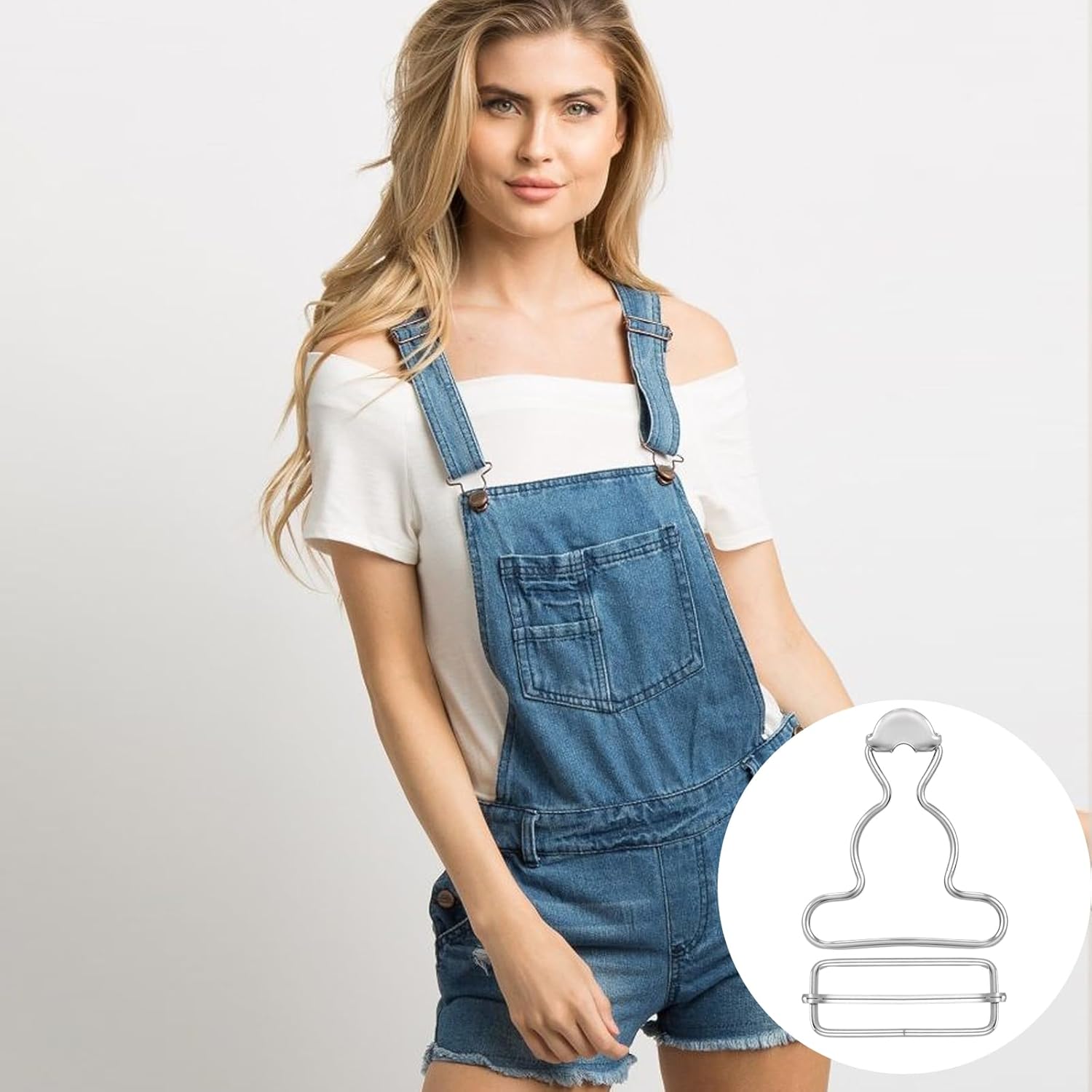 2Pairs Overall Buckles Replacement, Metal No Sew-Overall Clasp Replacement, Adjustable Dungaree Suspender Clips with Rectangle Buckle, Silver-Overall Hooks Overall Buckles for Jeans Straps Hardware - Image 7