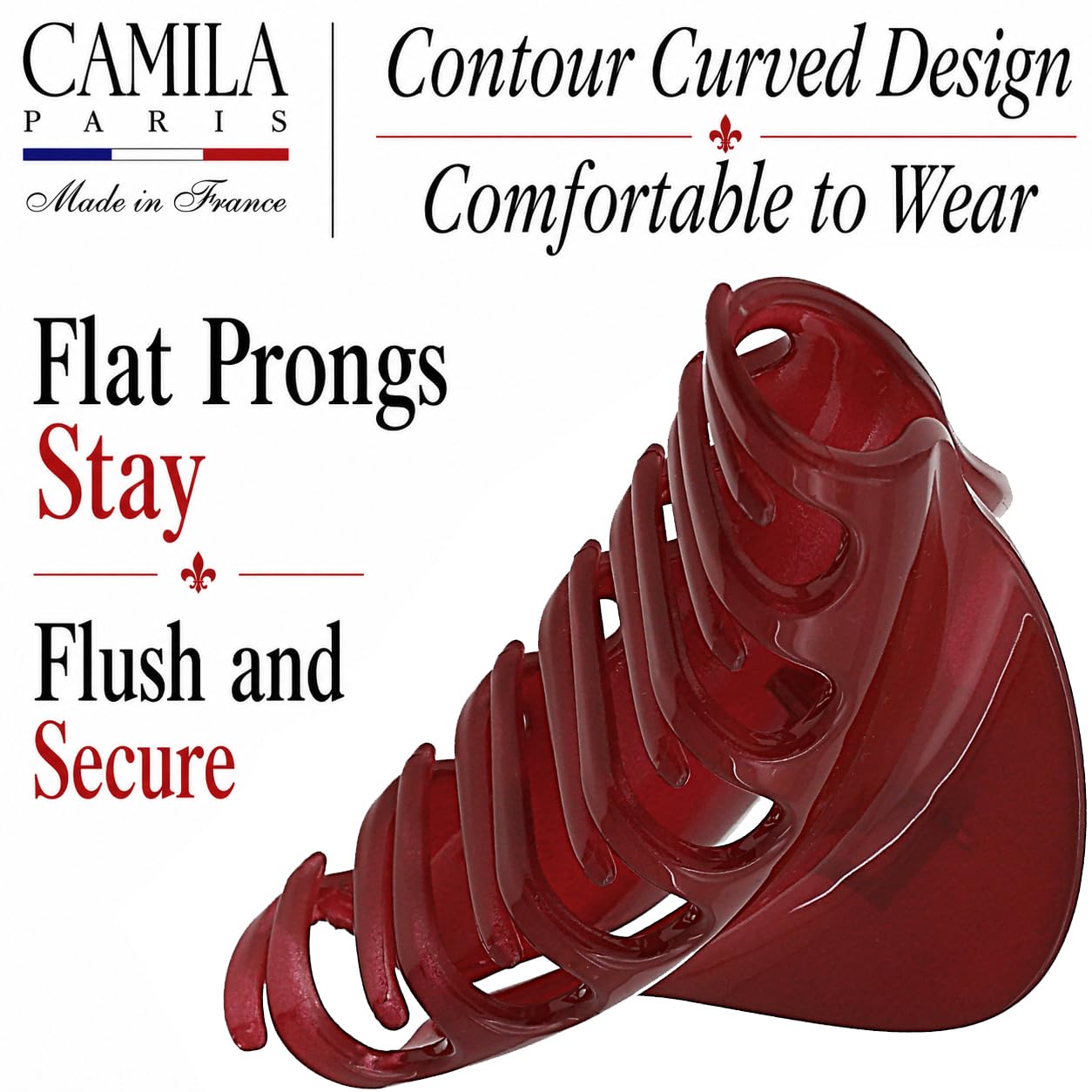 Camila Paris CP2529 French Hair Clips for Women, 3.75" Red Large Claw Clip Strong Hold All Day, Girl Large Claw Clips for Thick Hair, No Damage No Slip Flat Clip for Women. Made in France image 5
