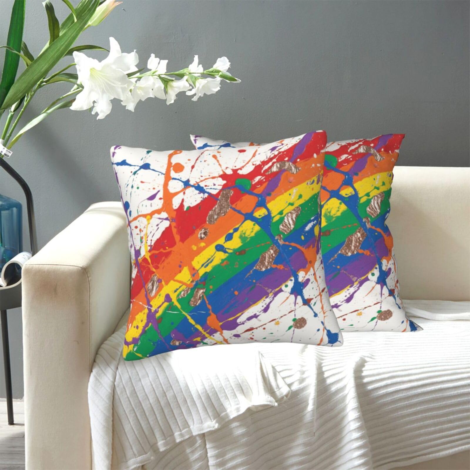 FekiLoot Decorative Throw Pillow Covers Modern Farmhouse Pillowcase Double Sided Cozy Cushion Cover for Sofa Couch Bed 20"X20" Colorful Paint Splatter Art