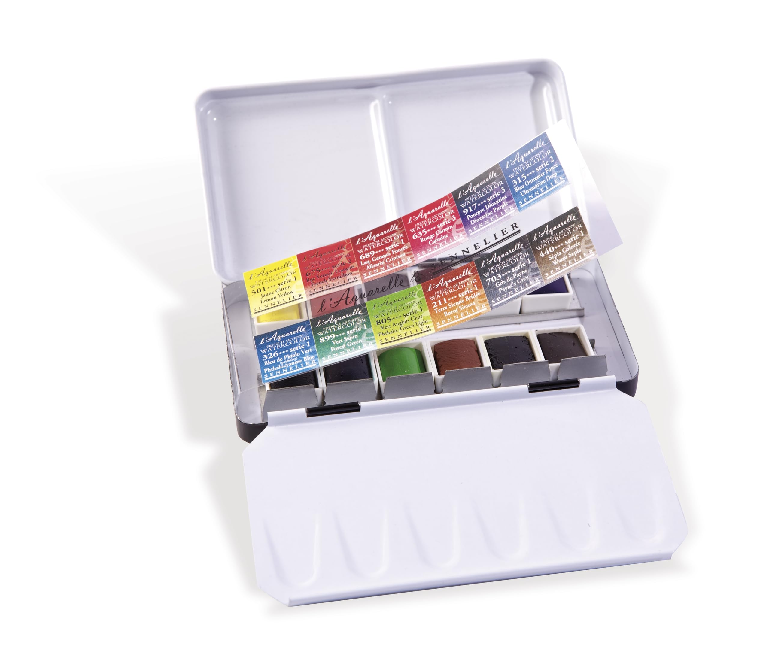 Sennelier Boîte de Peinture Aquarelle Extra-Fines,12 demi-godets Boîte en métal,Made in France