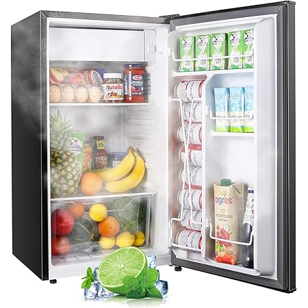 TECCPO Mini Fridge with Freezer TAMF32, 3.1 Cu.Ft, Low Noise, Energy Star, 6 Settings Temperature Adjustable, Mini Fridge for Bedroom, Dorm