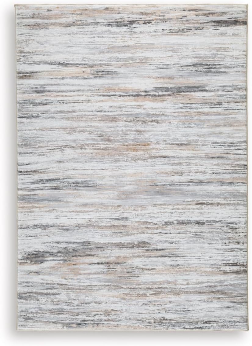 Signature Design by Ashley Memory Foam Rug, 5' x 7', Living Room | 0.88 inch extra thick memory foam area rug with 9 mm polyester faux fur pile, Modern abstract pattern, Nace Series