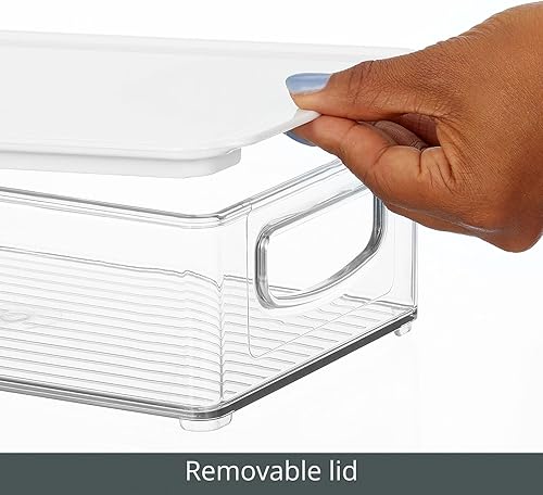 Miniatura 6 de mDesign Caja de almacenamiento de plástico para despensa con tapa y asas integradas, organización para harina, cereales, pasta, arroz o alimentos en