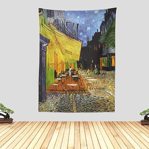 Chitteri Vincent van Gogh The Cafe Terrace at Night - Tapiz colgante de poliéster de 60 x 45 pulgadas para decoración del hogar