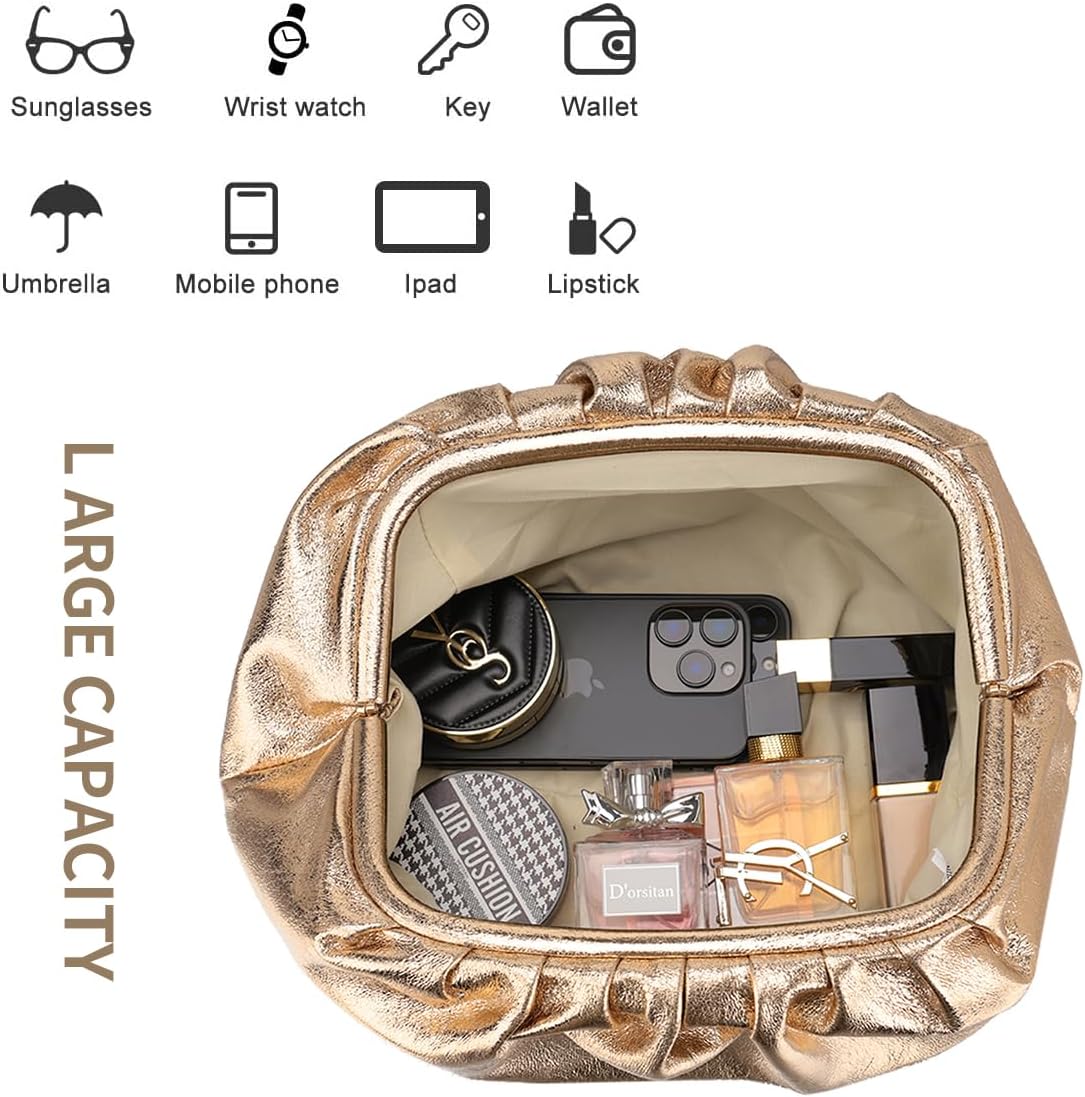 Women’s Evening Bag Vegan Leather Pleated Dumpling Clutch Purse, Soft Evening Handbag for Weddings Parties Formal