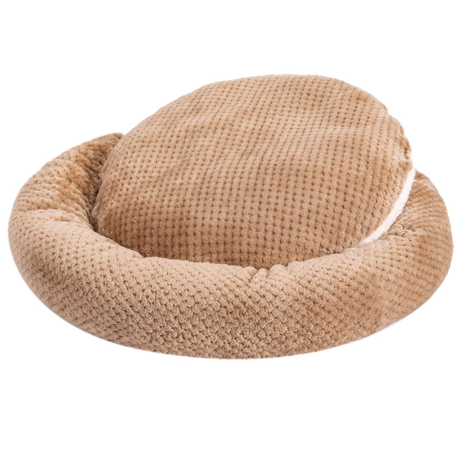 WONDER MIRACLE Camas mullidas de lujo para mascotas, camas súper afelpadas para perros o gatos, ideales para jaulas de perros, aptas para lavar a máquina y secadora (24 x 24 pulgadas, moca)