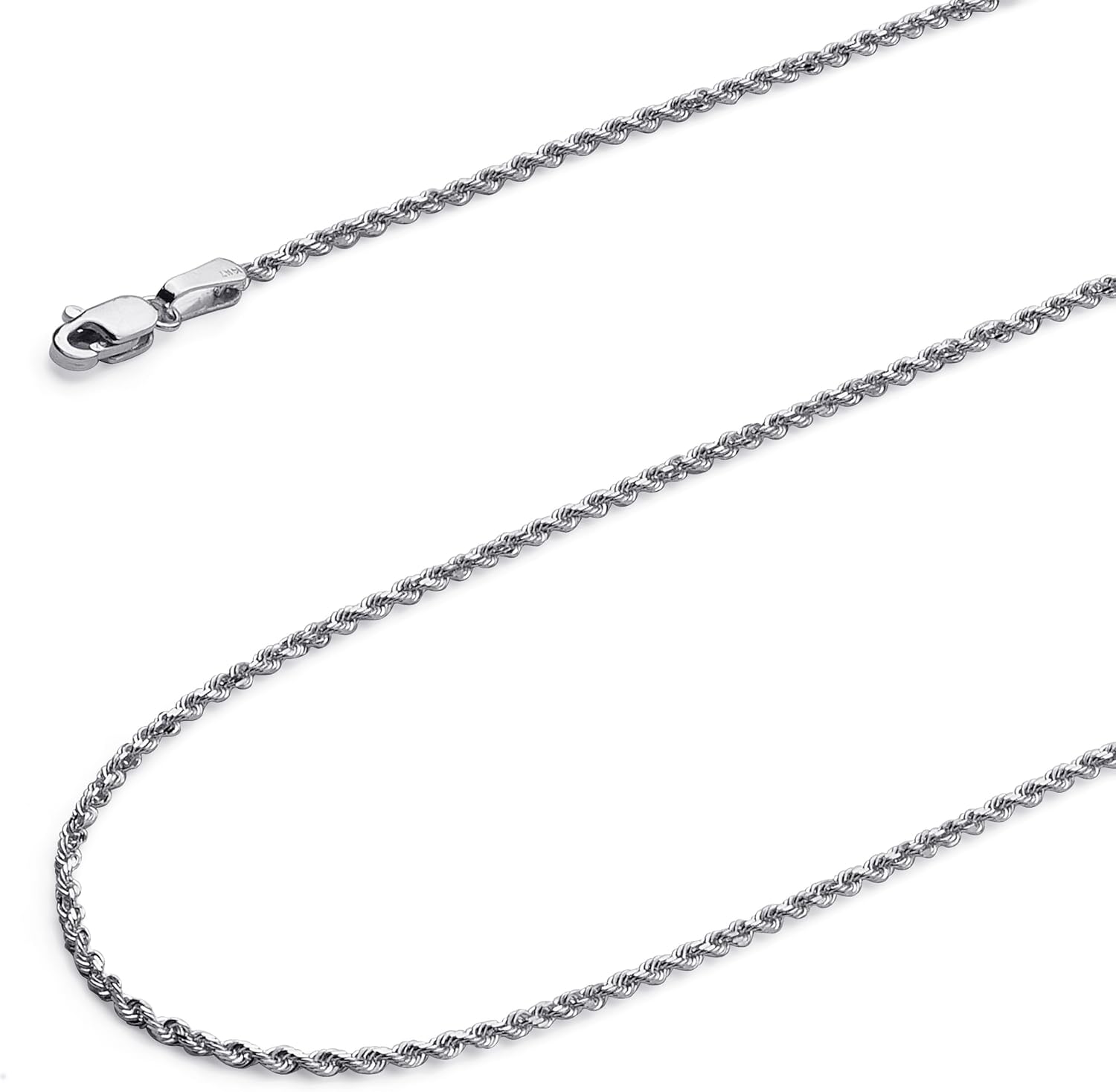 14k REAL Yellow/White Gold Solid 4mm, 3mm, 2.5mm, 2mm, 1.5mm Diamond Cut Rope Chain Necklace with Lobster Claw Clasp