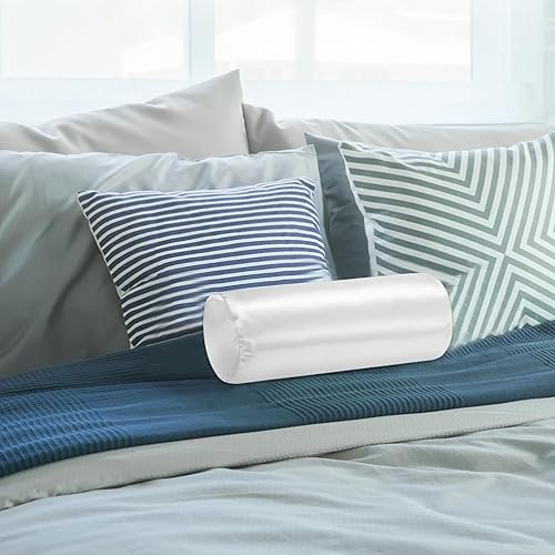Miniatura 7 de Paquete de 1 funda de almohada cervical, funda de almohada cilíndrica redonda de satén, funda de almohada cervical con cremallera oculta, funda