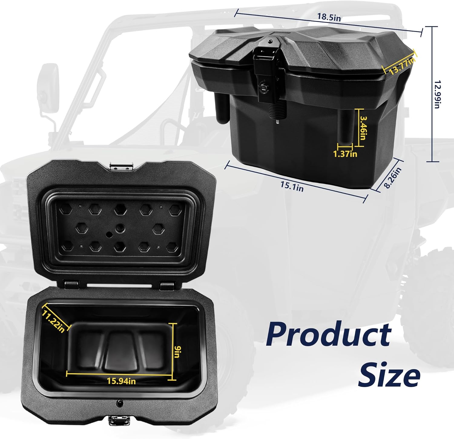 UTV Bed Storage Box, X3 Max Rear Rack Cargo Box Compatible with 2016-2025 Polaris Ranger 1000/XP 900 570 500 General 1000 Accessories X3 Trunk Storage Box, 21L/5.5GAL UTVs Tool Box with Lock