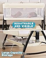 Vista 6 de Cuna 3 en 1 con malla transpirable, moisés con ruedas, mosquitero, cesta de almacenamiento, 6 alturas ajustables, fácil de montar, moisés para bebé