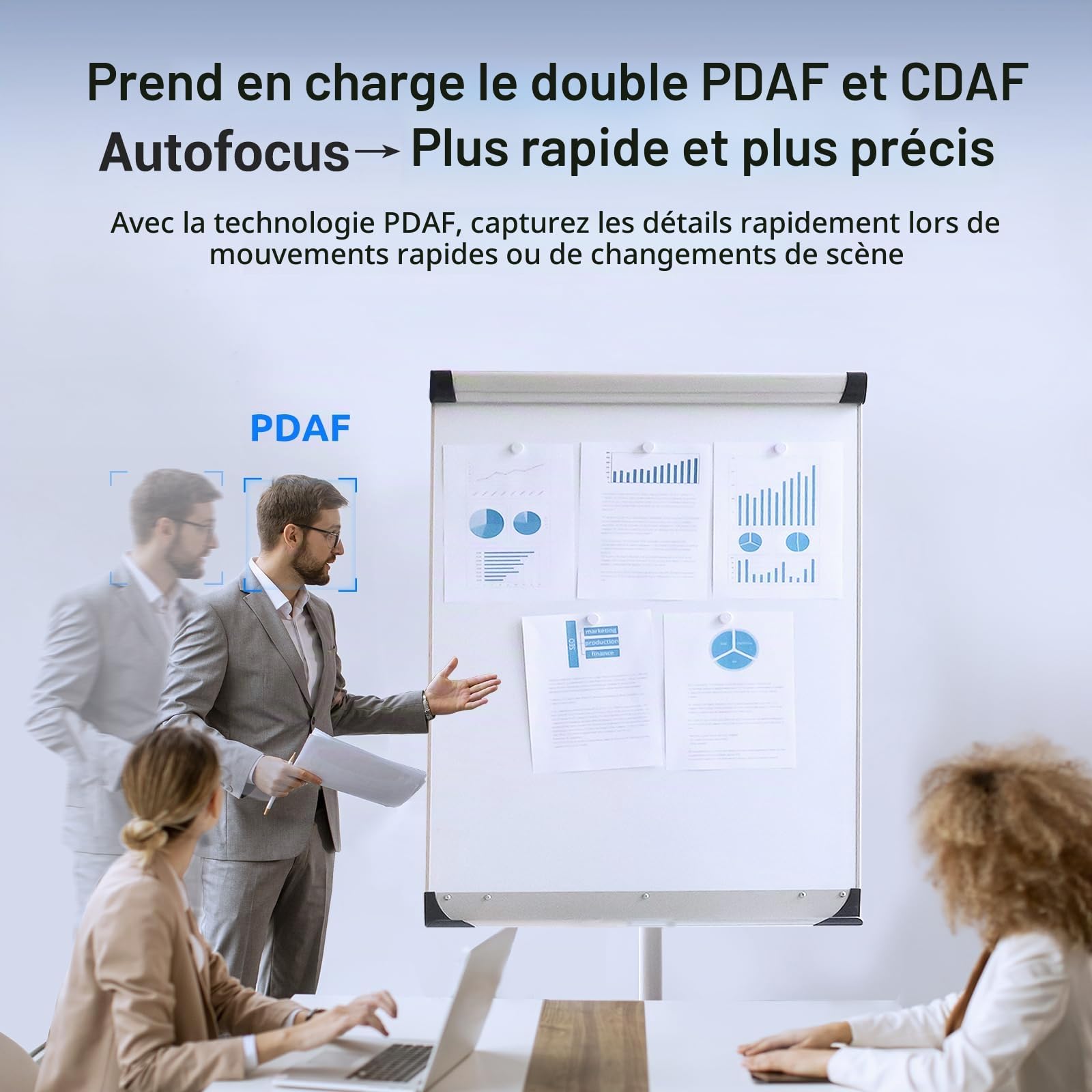 Webcam 4K pour PC avec autofocus PDAF, cache de confidentialité, double microphones, 4K @ 30 fps et 1080p @ 60 fps, correction automatique de la lumière, caméra USB Plug & Play pour
