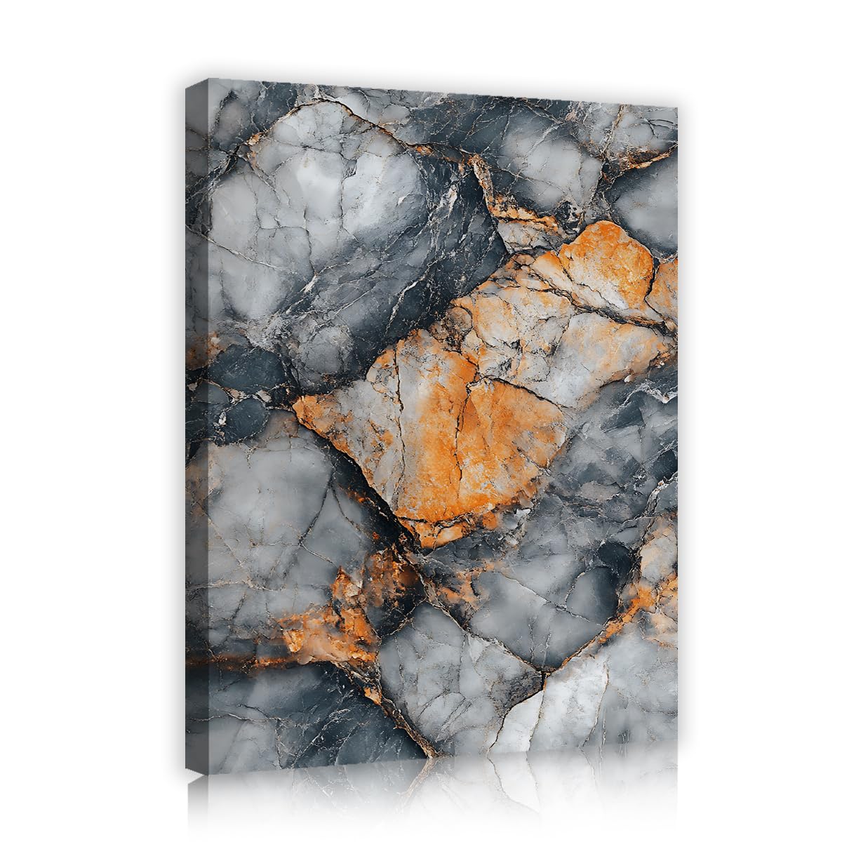 TOANGWALL Amber Stone Canvas Wall Art Corridor Grey Veins Framed Poster Prints Trendy Orange Marble Abstract Painting Artwork for Restaurant Decor 65x80cm