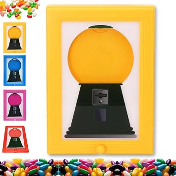 Dododox Hanging Candy Machine Art, Rare Vintage the Handy Candy Frame Dispenser, Wall Mounted Candy Dispenser Frame, Gumball Machine Picture Frame, Fill Dispenser with 32oz of Treats Yellow